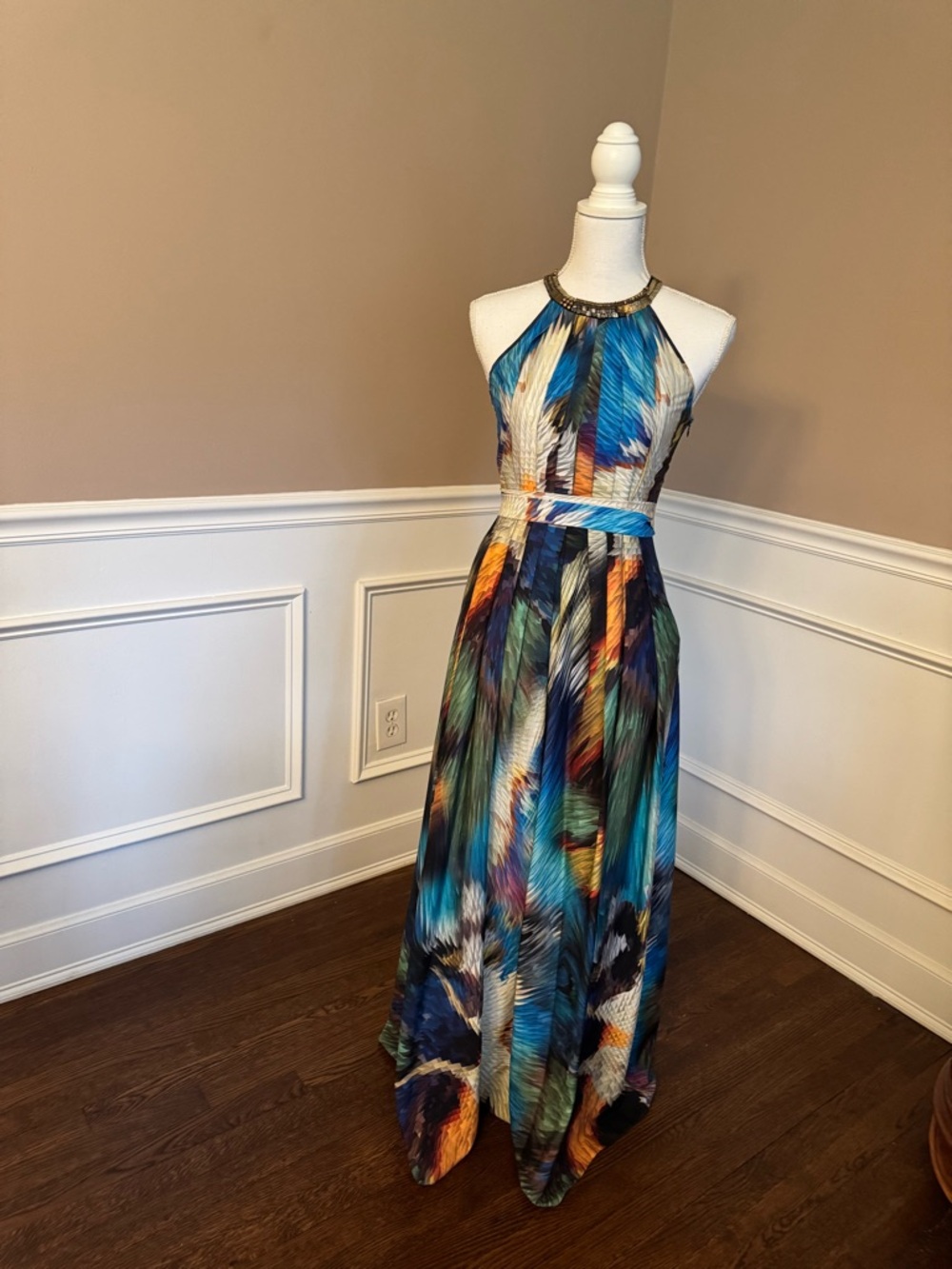 Ranna Gill Blue Multicolor Halter Maxi Dress